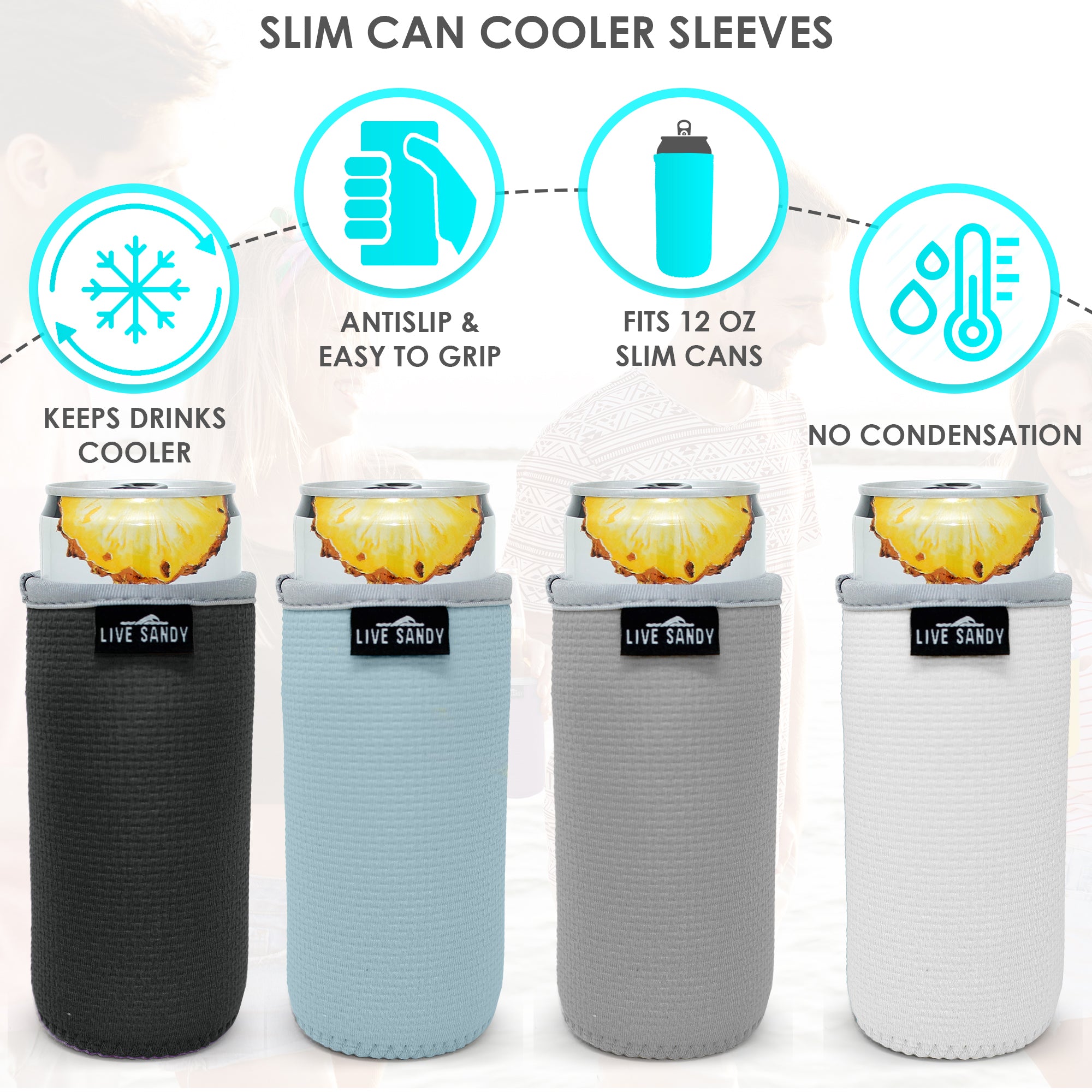 Slim Can Cooler Sleeves (5-Pack) Insulated Neoprene, White Claw Skinny Can  Cooler for Seltzer - Slim Beer - Tall Can Koolie for Truly Coolies